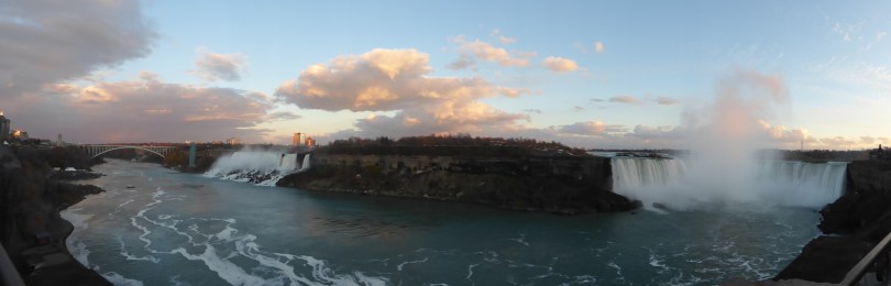 Panorama of Niagara Falls at dusk